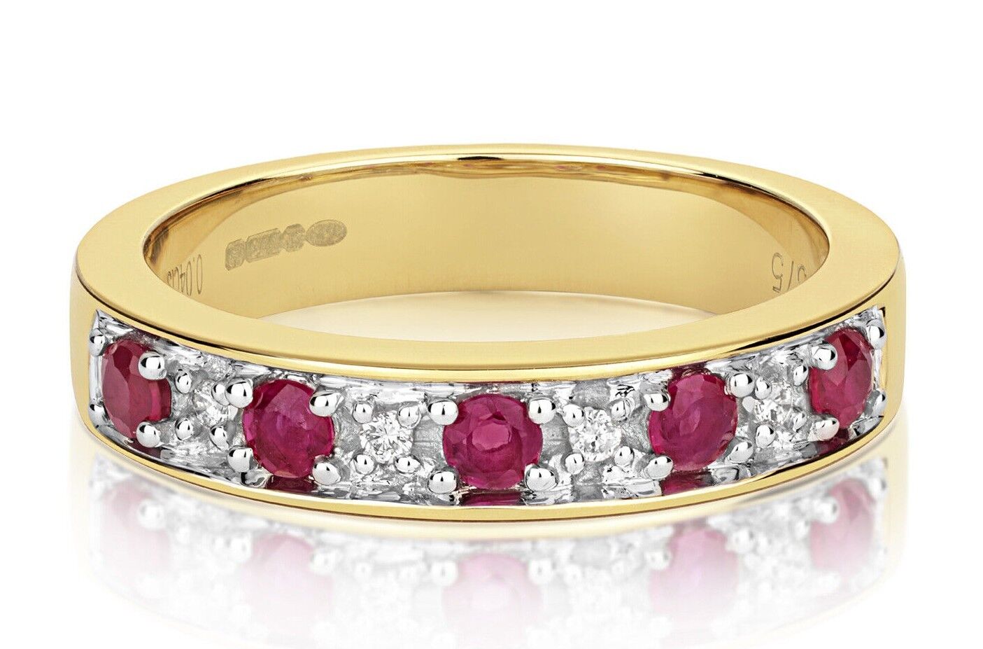 Real Ruby and Diamond Eternity Ring 9ct Yellow Gold Band Anniversary Size J - Q