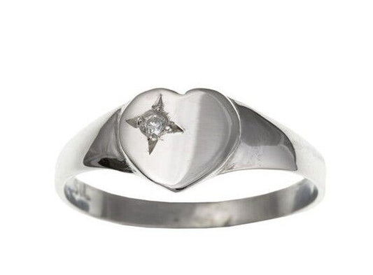Silver Signet Ring Ladies Signet Ring Heart Signet Ring With Gemstone