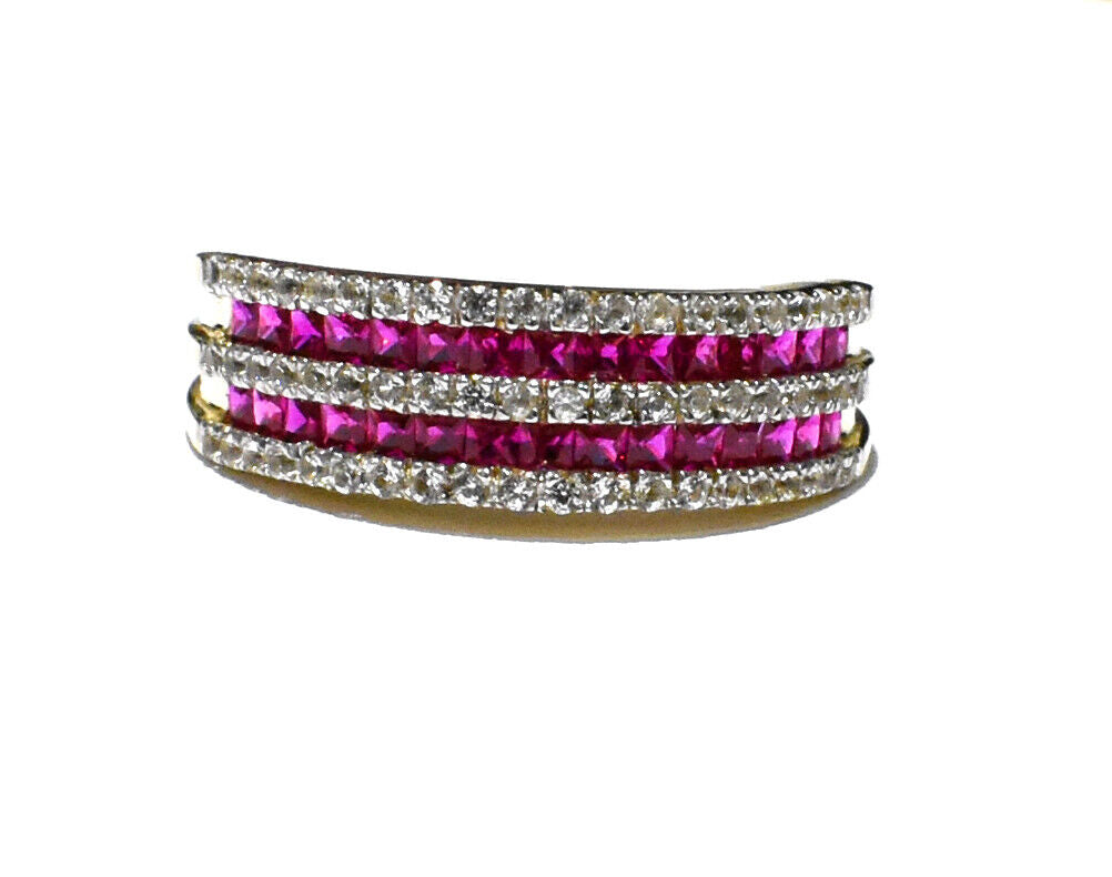 Yellow Gold Ruby Eternity Ring White Sapphire Band Hallmarked British Size M - R