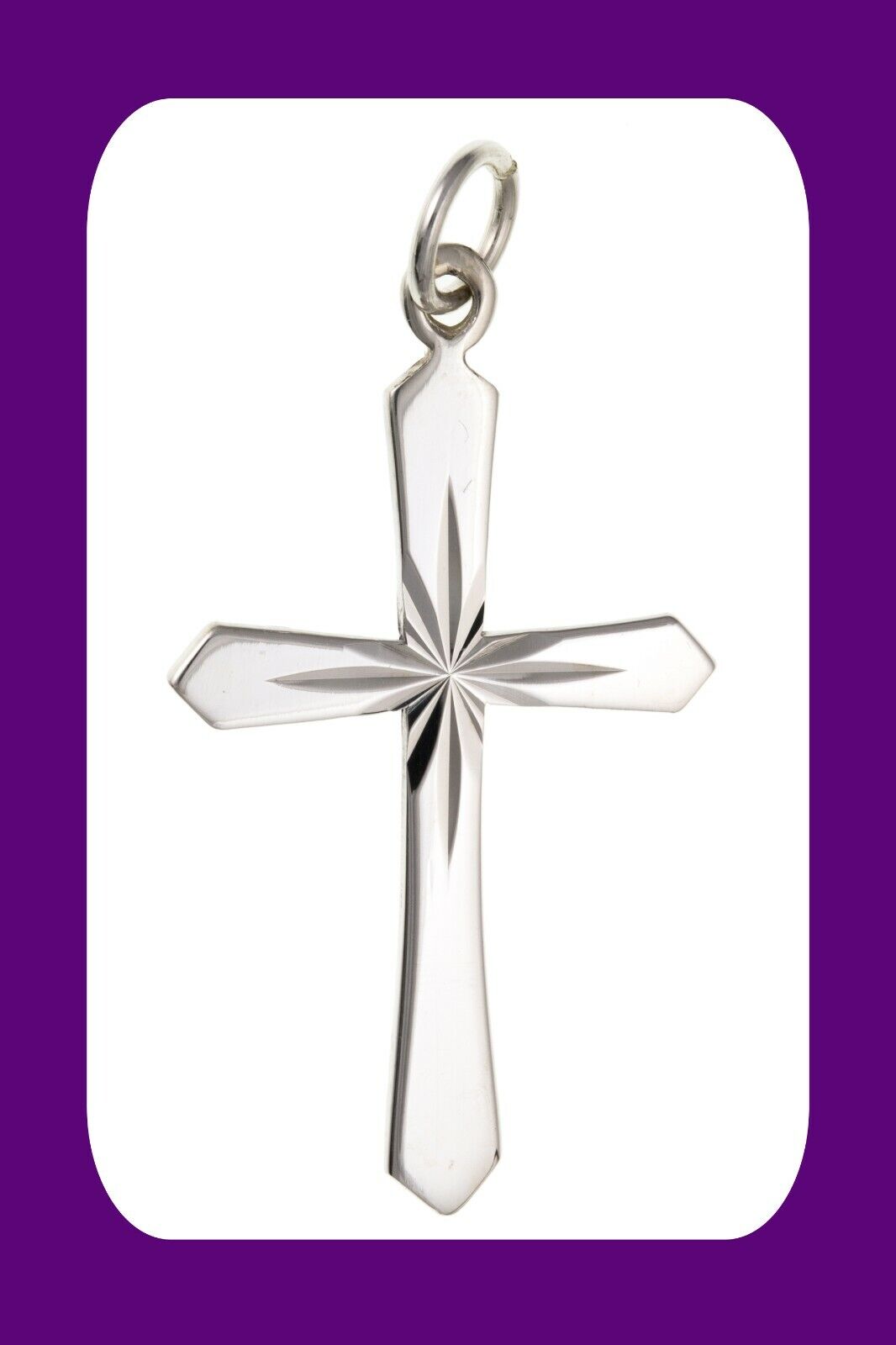 Sterling Silver Diamond Cut Sunray Cross Pendant 925 Hallmark 23 x 13mm