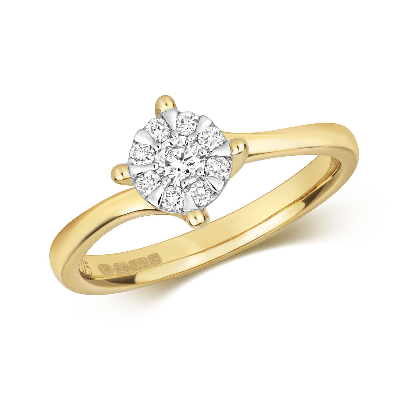 Real Diamond Twist Engagement Ring 9ct Yellow Gold Brilliant Set 0.25ctw