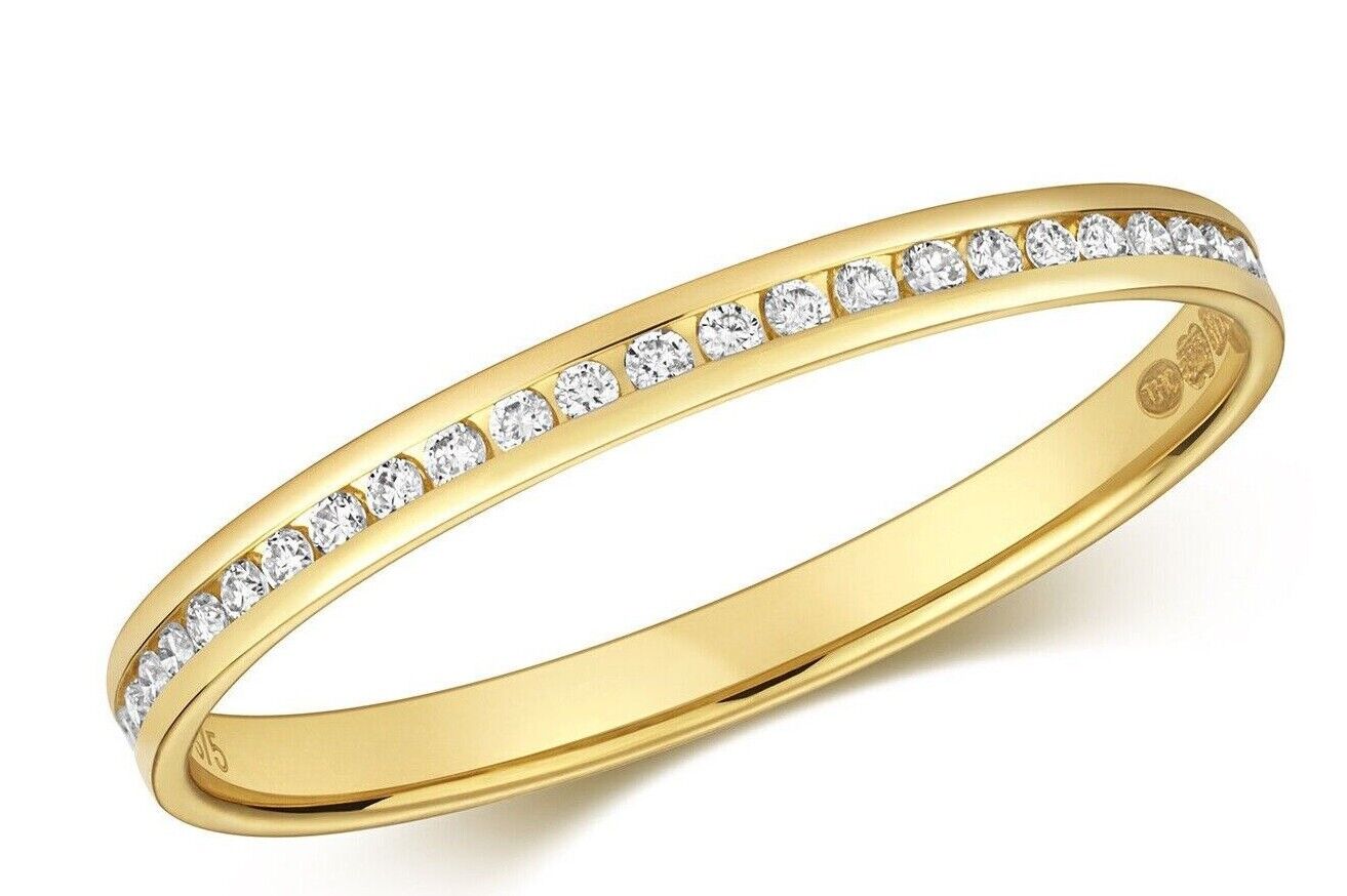 Real Diamond Half Eternity Ring Solid Yellow Gold Channel Set Band Size J-Q