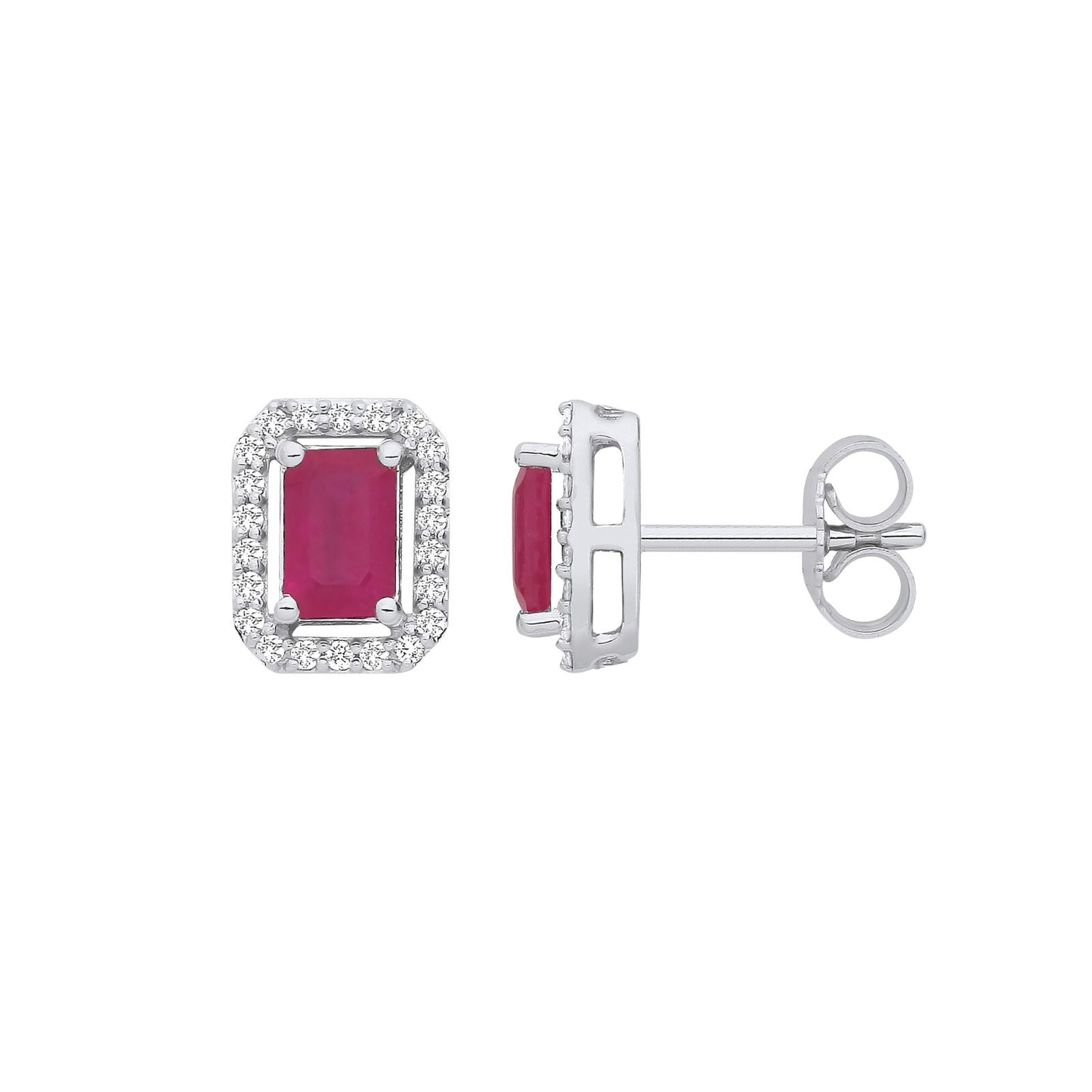 18ct White Gold Ruby and Diamond Earrings Made in London 9.5 x 7.7mm