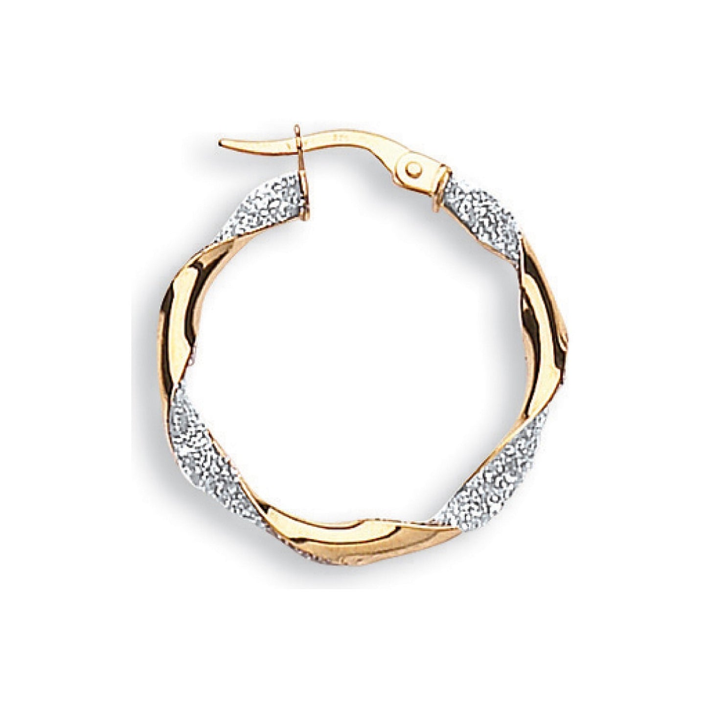 9ct Glitter Finish Hoop Earrings Two Colour Gold 22mm Hallmarked Round Hoops
