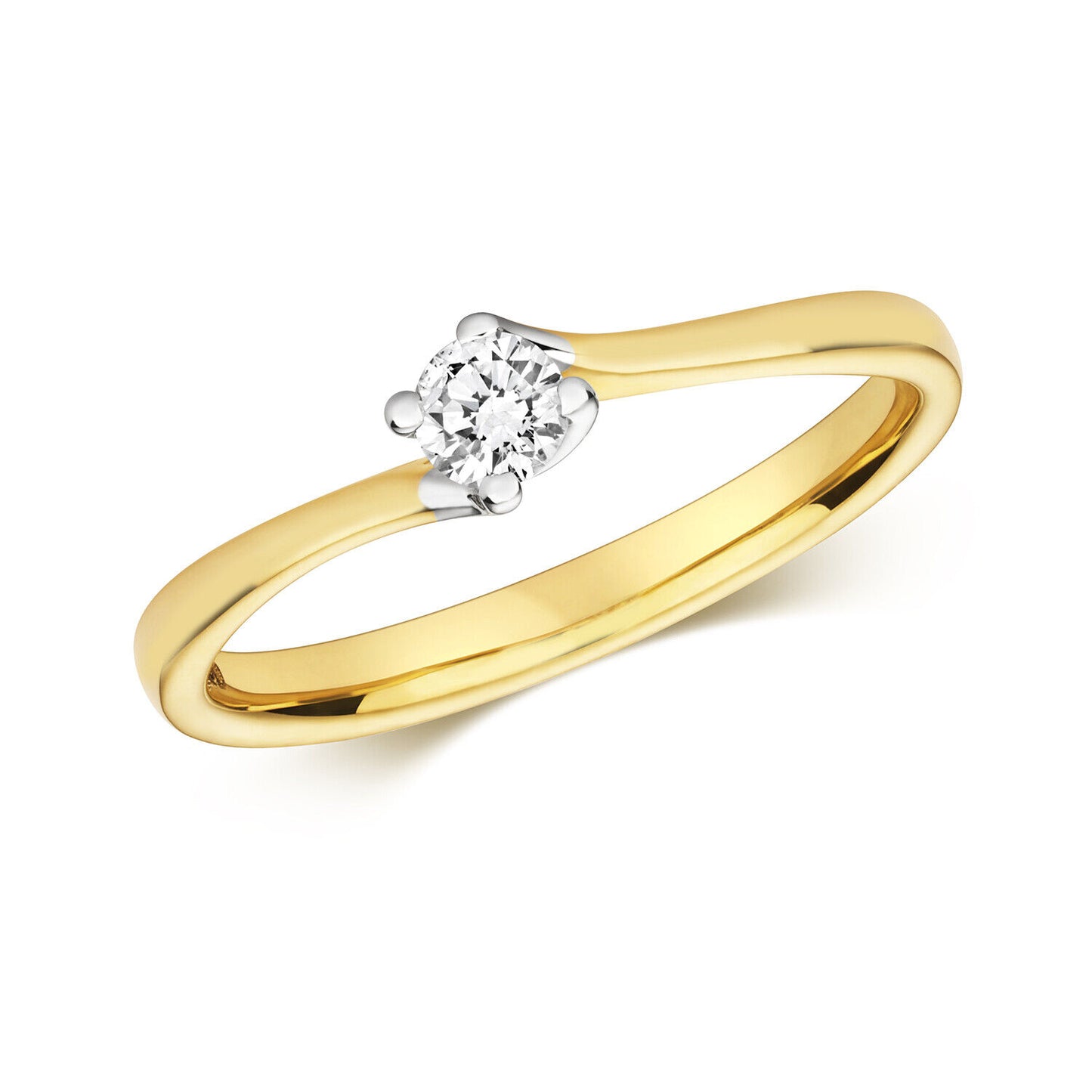 Real Diamond Twist Solitaire Ring 9ct Yellow Gold Engagement 0.15ctw Size J - Q