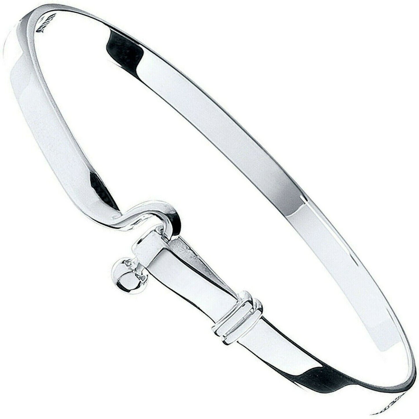 Solid Silver Hook Bangle Ladies Full Hallmark British Made Gift Box