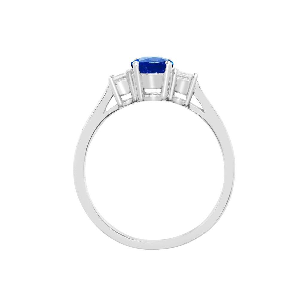 Real Sapphire and Diamond Ring 18ct White Gold Three Stone Trilogy Engagement
