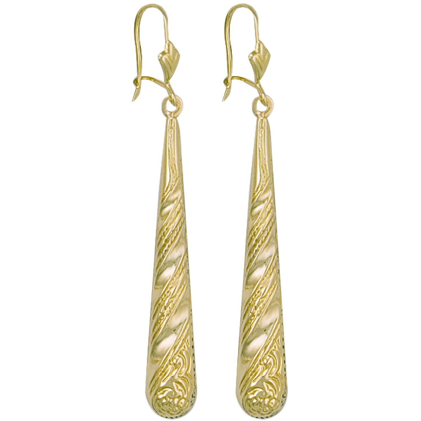 Patterned Drop Earrings 9ct Yellow Gold Drops 57mm Hallmarked