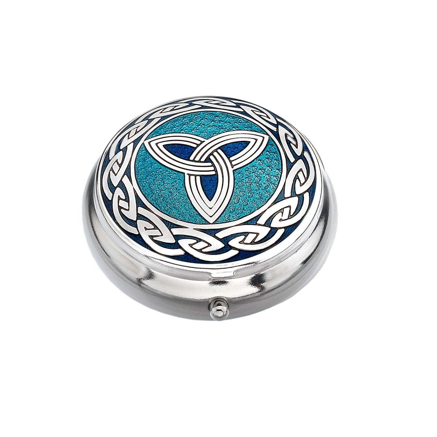 Pillbox Silver Plated Celtic Trinity Knot Blue Brand New and Boxed