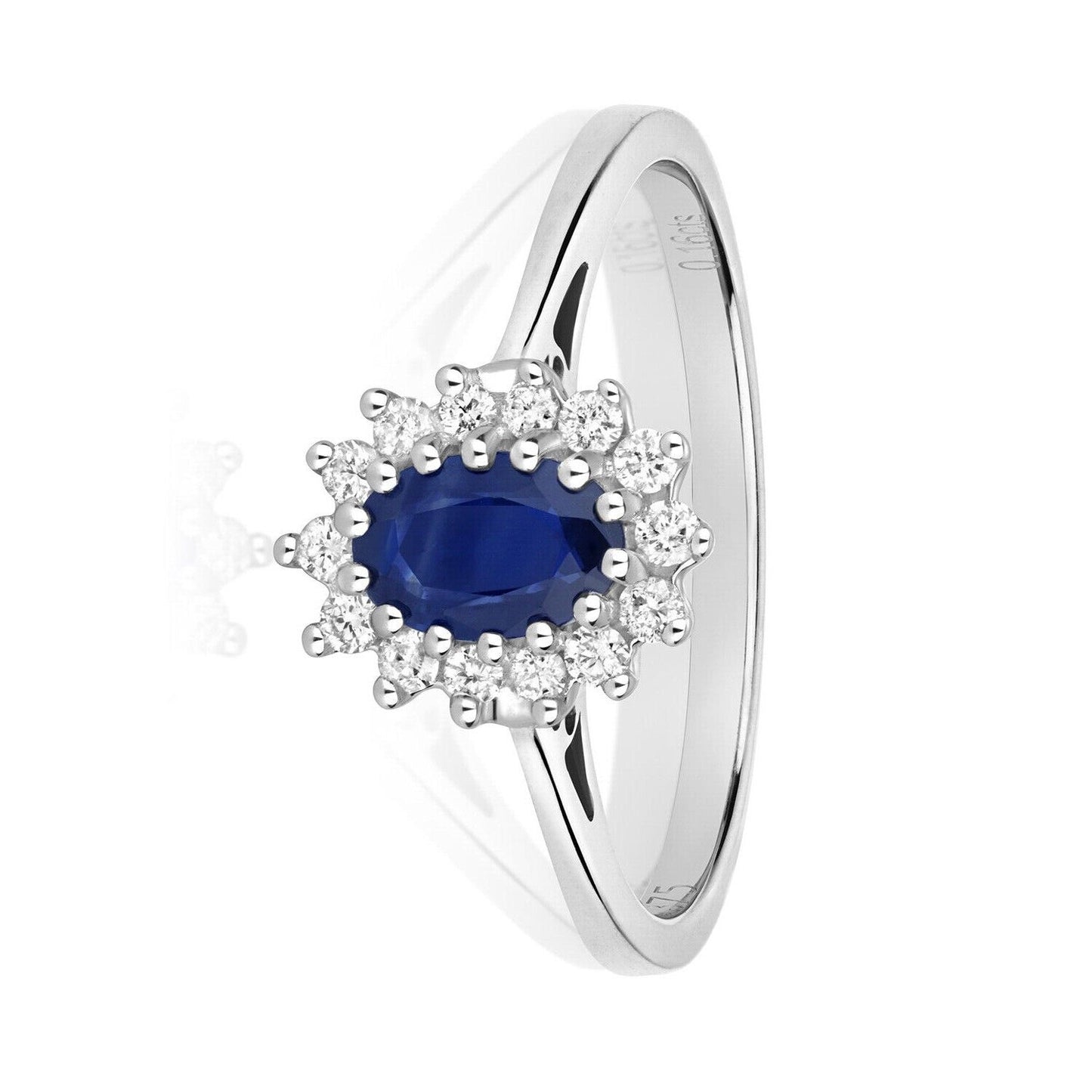 Real Sapphire and Diamond Ring 9ct White Gold Oval Cluster Size J K L M N O P Q