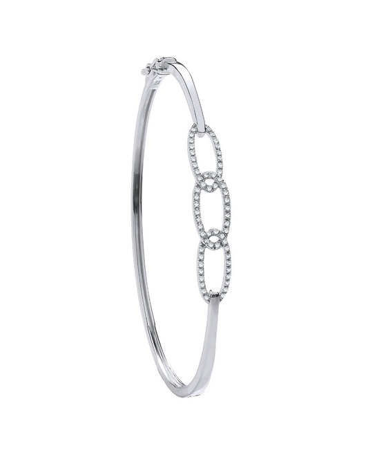 9ct White Gold 0.20ctw Chain Link Diamond Bangle Made in London