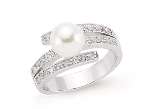Sterling Silver Pearl Ring 925 Hallmark Platinum Finish Cocktail Statement