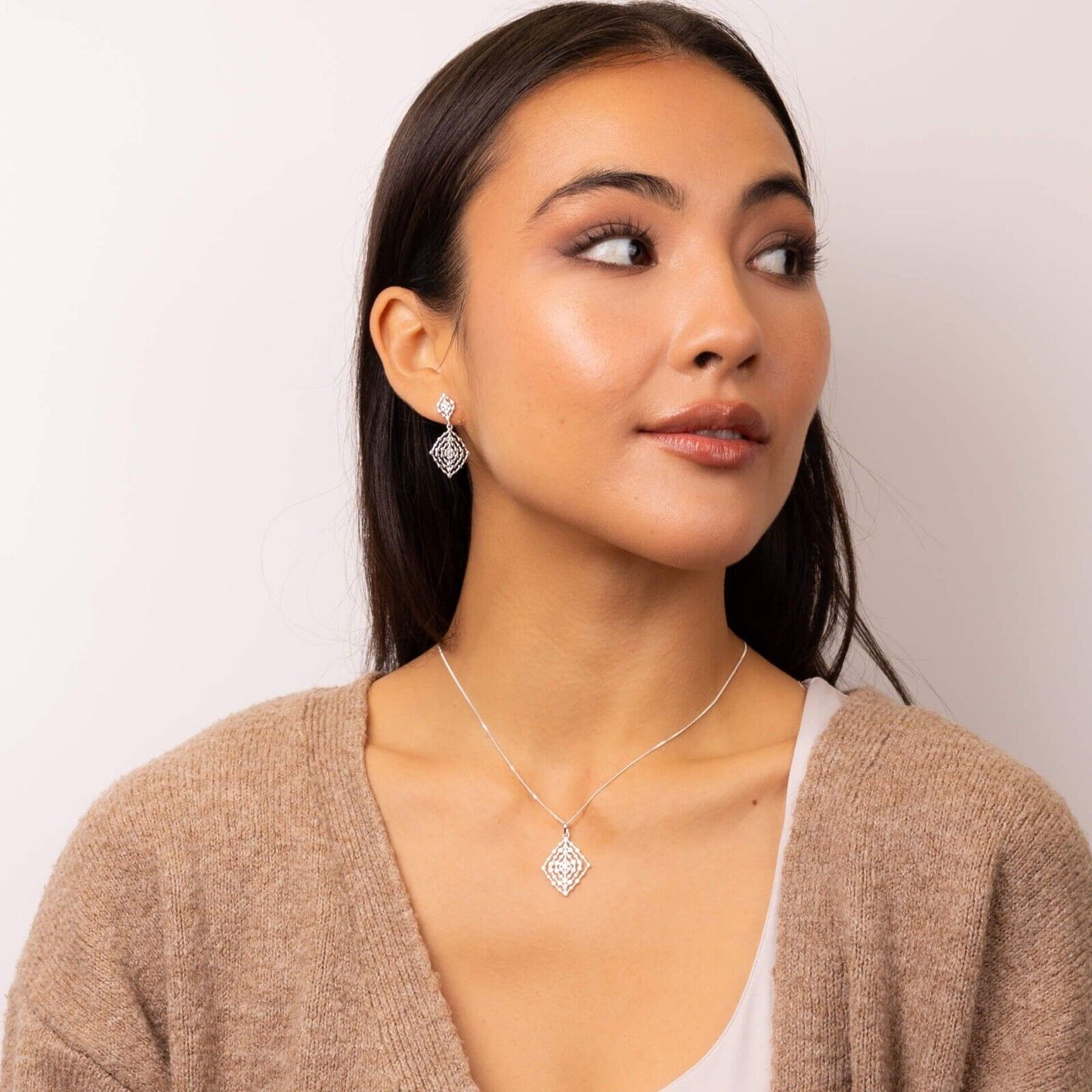 Geometrical Lace Textured Pendant Solid Sterling Silver 925 All Chain Lengths