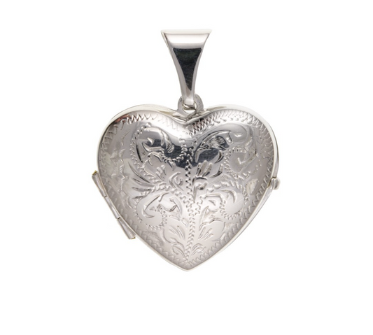 Engraved Design Heart Locket Solid Sterling Silver 925 Hallmark 20mm