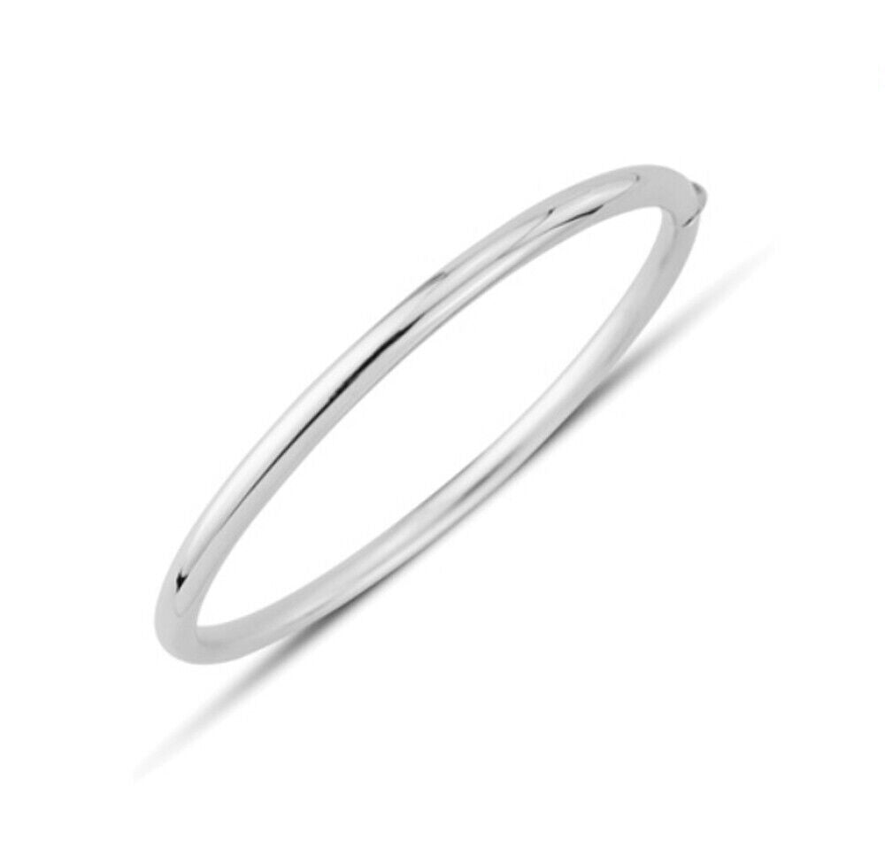 9ct White Gold Oval Bangle Plain Hinged Hallmarked Ladies Bracelet