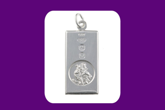 St. Christopher Hallmark Ingot Pendant Sterling Silver 14 - 24" Length Chain