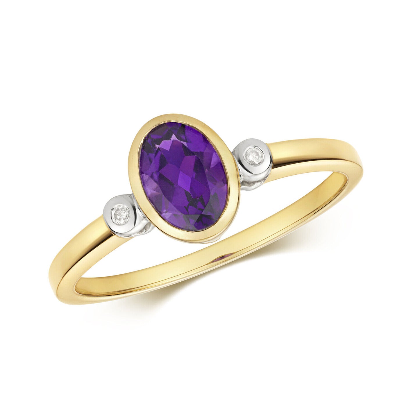 Real Amethyst and Diamond Ring 9ct Yellow Gold Oval Cut Solitaire Sizes J - Q