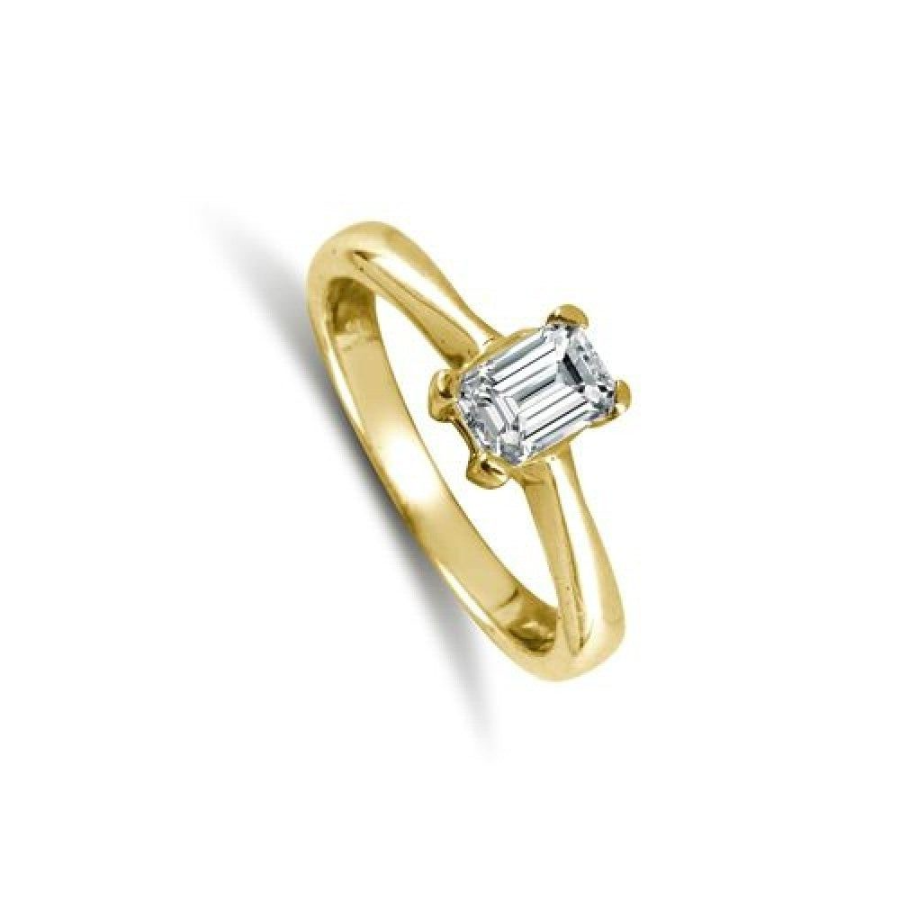 9ct Yellow Gold Emerald Cut Solitaire Ring Engagement Full Hallmark
