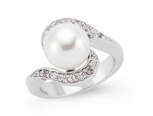 Sterling Silver Pearl Twist Ring 925 Hallmarked Platinum Plated Cocktail Dress