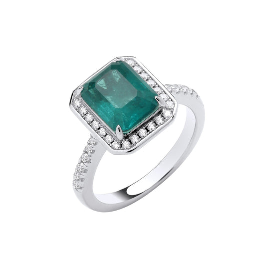 Sterling Silver Green Fusion Emerald Cut Ring Size J-Q British Made 925 Hallmark