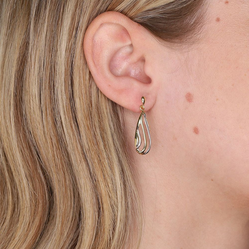 Multi Tone Gold Teardrop Earrings 9ct Yellow White and Rose Drops Hallmarked