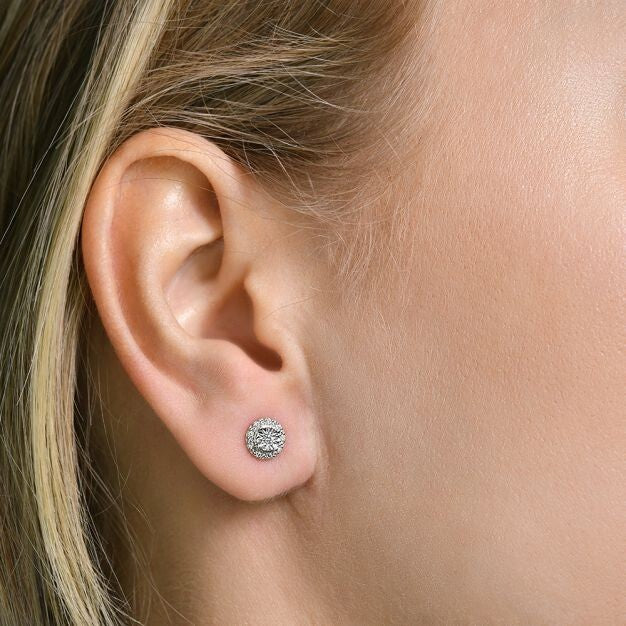 9ct White Gold 0.13ct Diamond Stud Earrings Hallmarked - 7mm