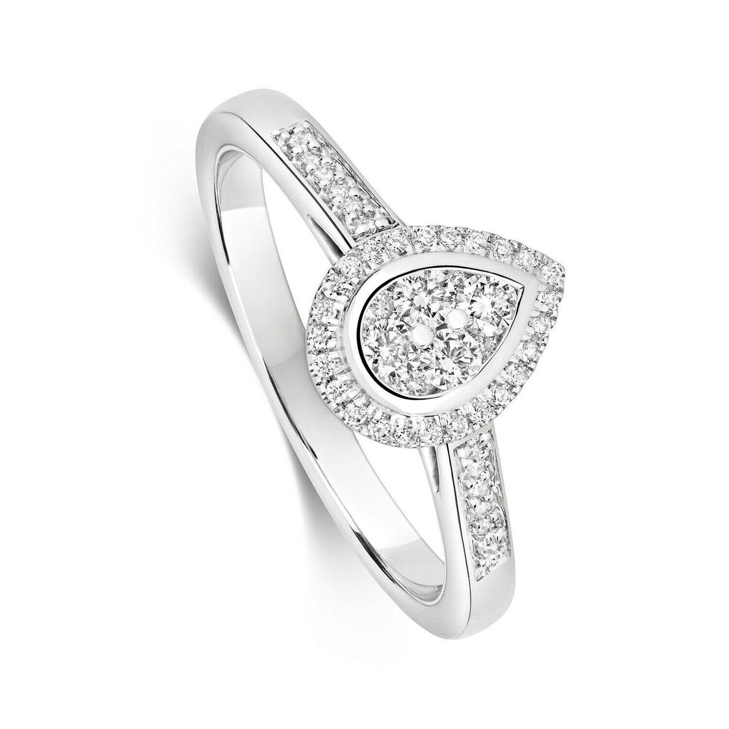 Real Diamond Pear Ring 9ct White Gold Cluster Engagement 0.25ctw