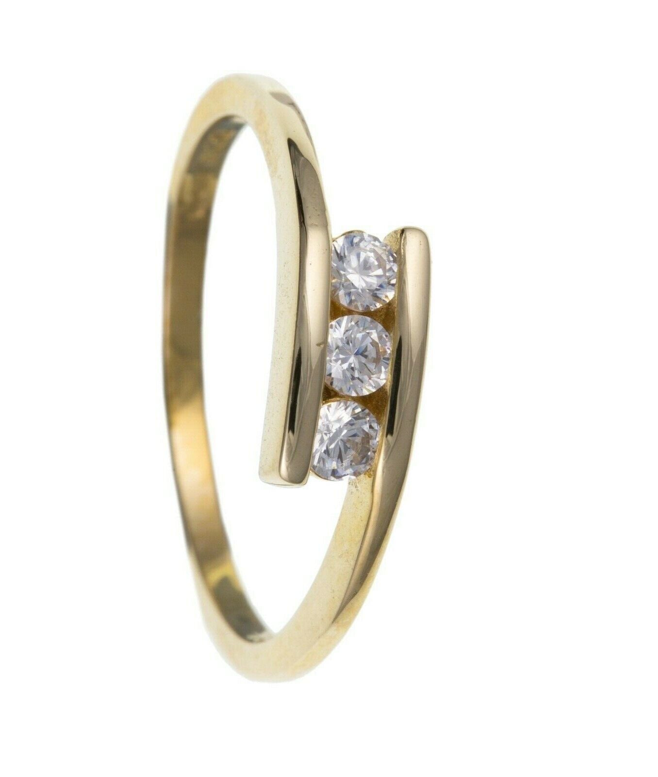 Three Stone Engagement Ring Yellow Gold Trilogy Ring Ladies Gold Crossover Ring