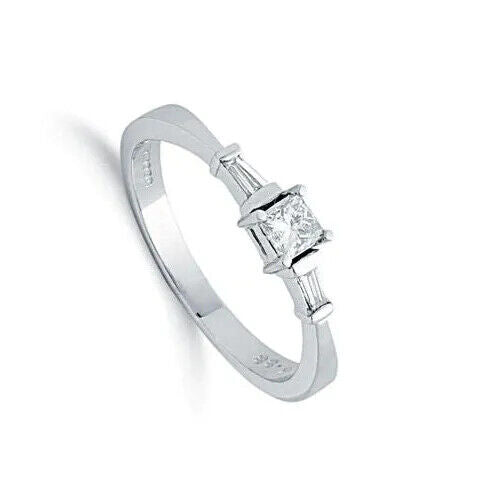 9ct White Gold 0.33ct Princess & Baguette Cut Diamond Engagement Ring