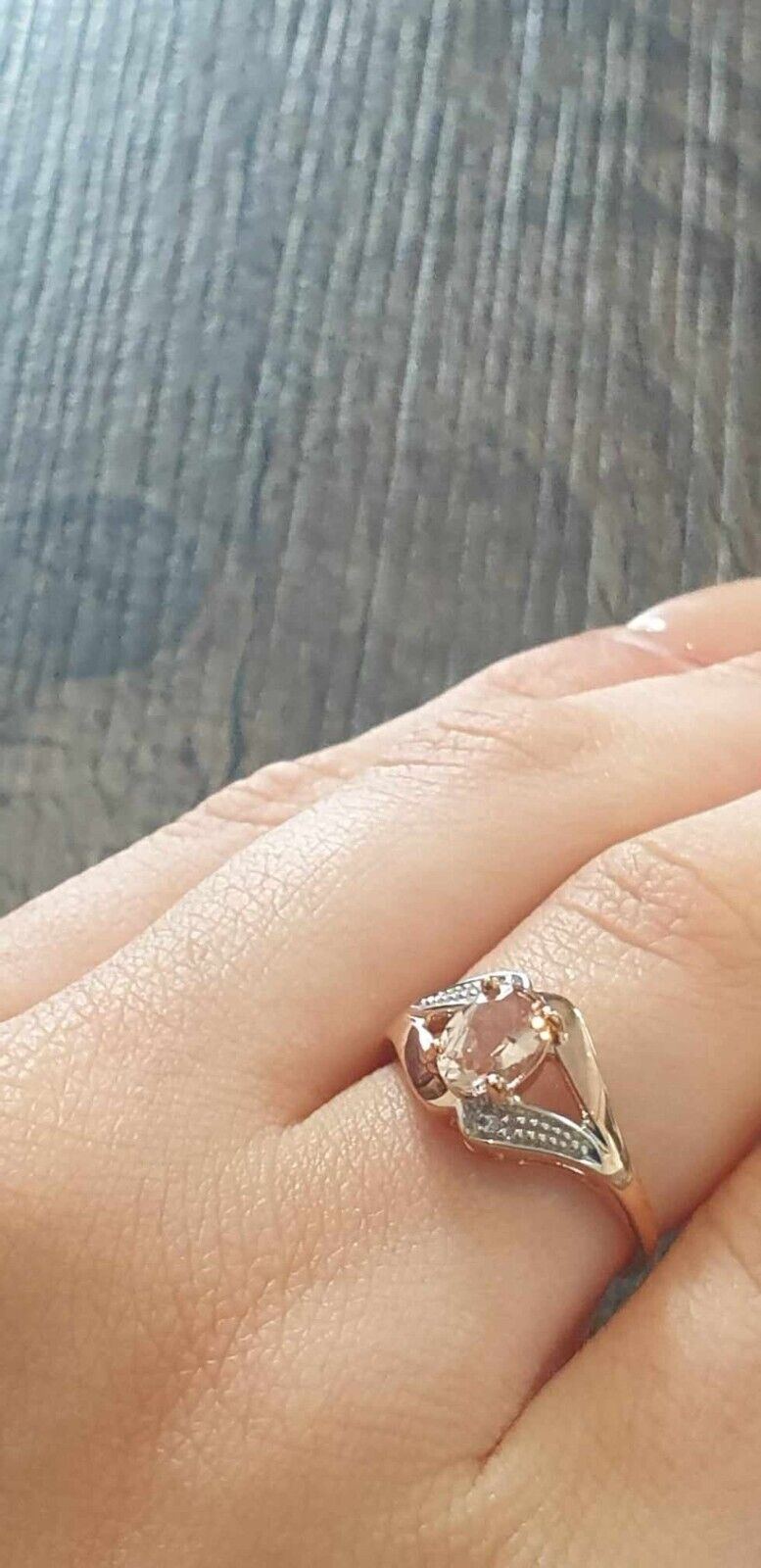 Real Morganite and Diamond Ring 9ct Rose Gold Solitaire Split Shank Size J - Q
