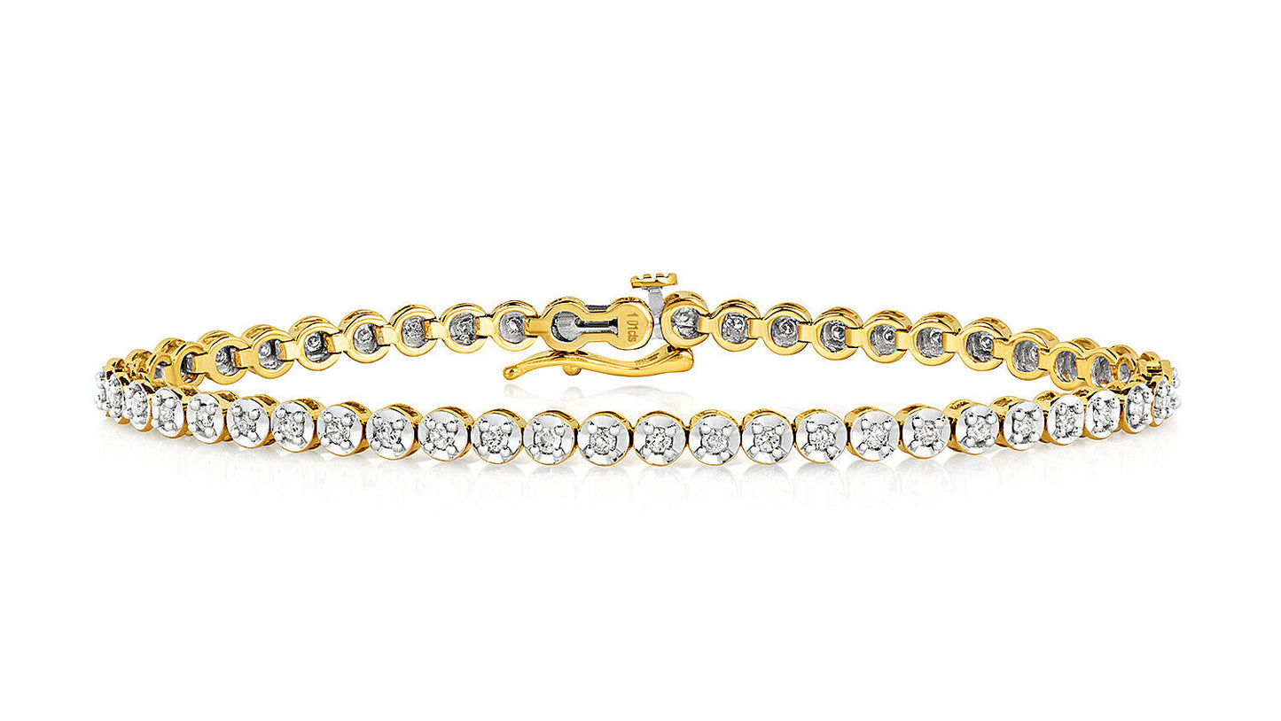 9ct Yellow Gold Diamond Tennis Bracelet 1.00ctw