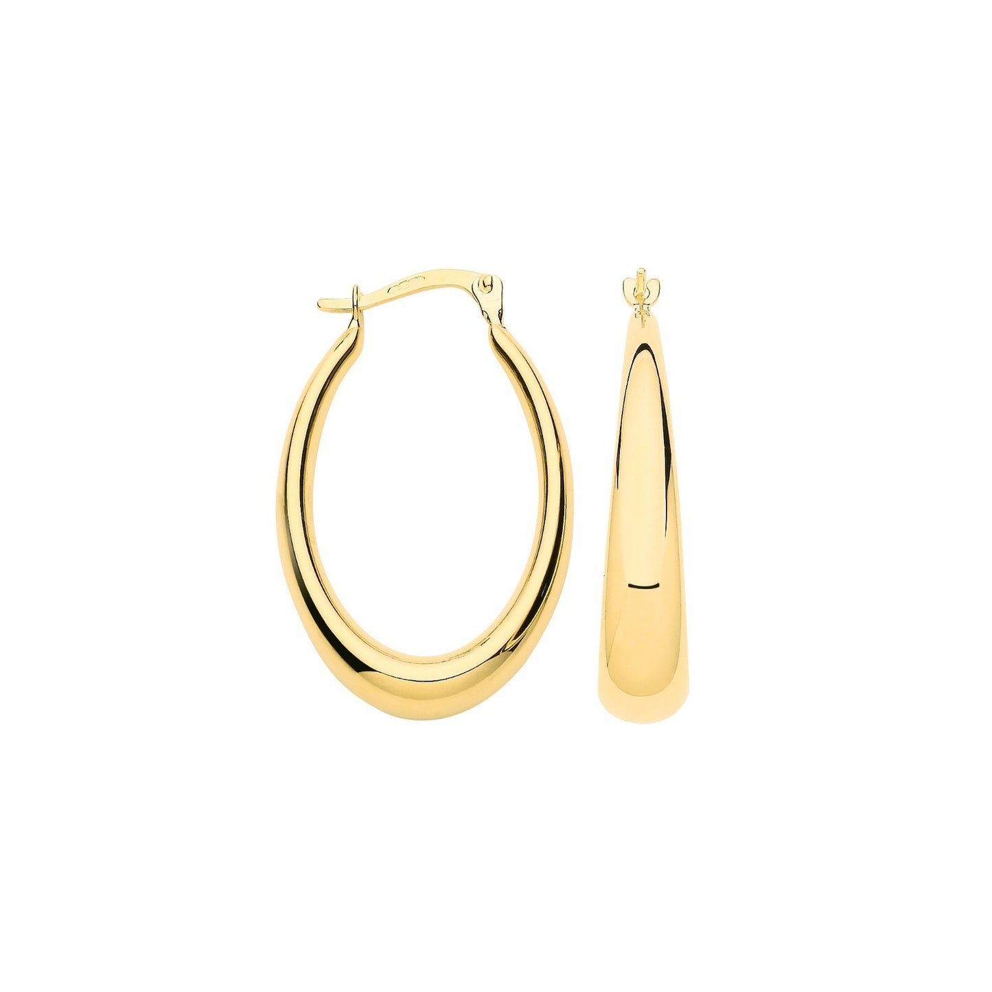 Plain Oval Hoop Earrings 9ct Yellow Gold Elongated Hoops Hallmarked 32mm