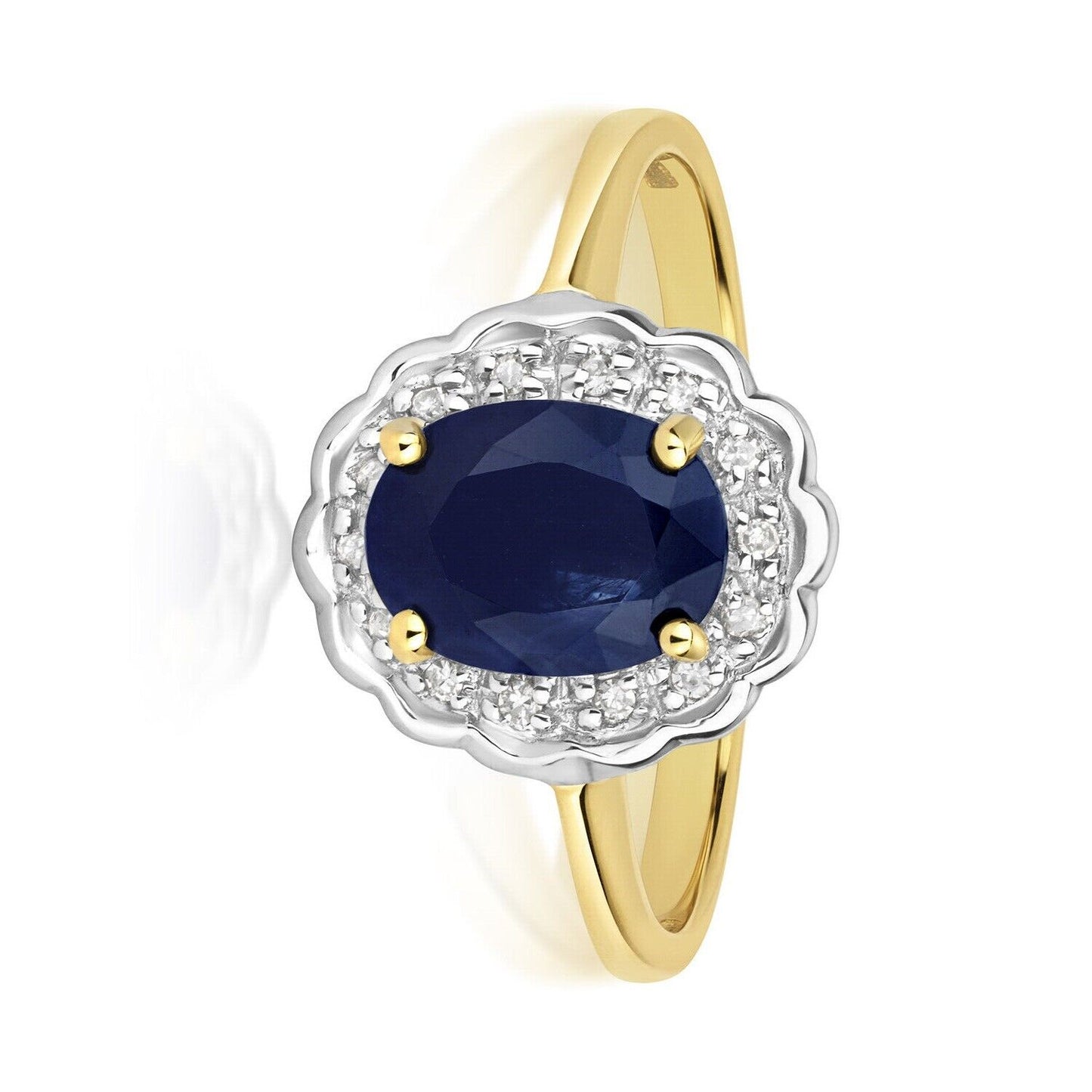 9ct Yellow Gold Sapphire and Diamond Ring Oval Cluster Size JKLMNOPQ
