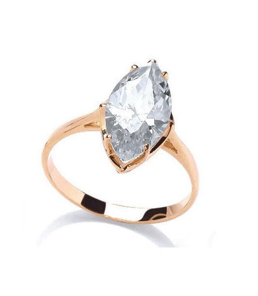 9ct Yellow Gold Simulated Diamond Marquise Ring Solitaire Cocktail Full Hallmark