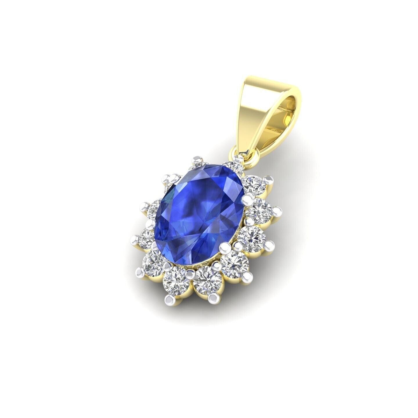 Sapphire Oval Cluster Pendant Solid 9ct Yellow Gold 18" Chain Hallmarked