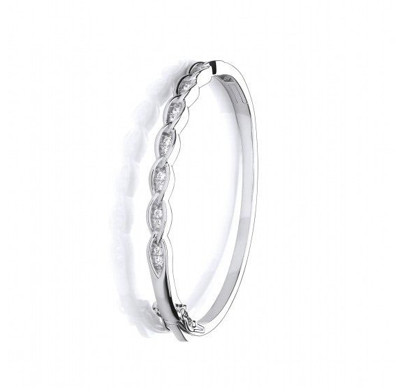 Solid Sterling Silver Curb Link Bangle with Gemstones Luxurious Packaging