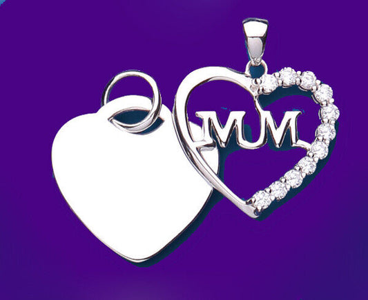 Sterling Silver Mum Heart Two Part Pendant 925 Hallmark