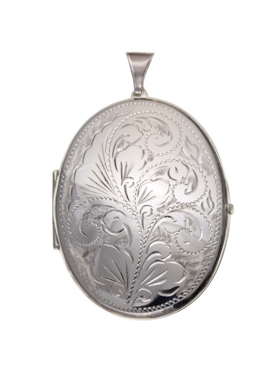 Large Engraved Oval Locket Solid Sterling Silver 925 Hallmarked 45 x 32mm