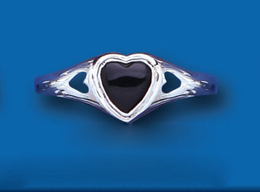 Onyx Heart Ring Solid Sterling Silver Ladies