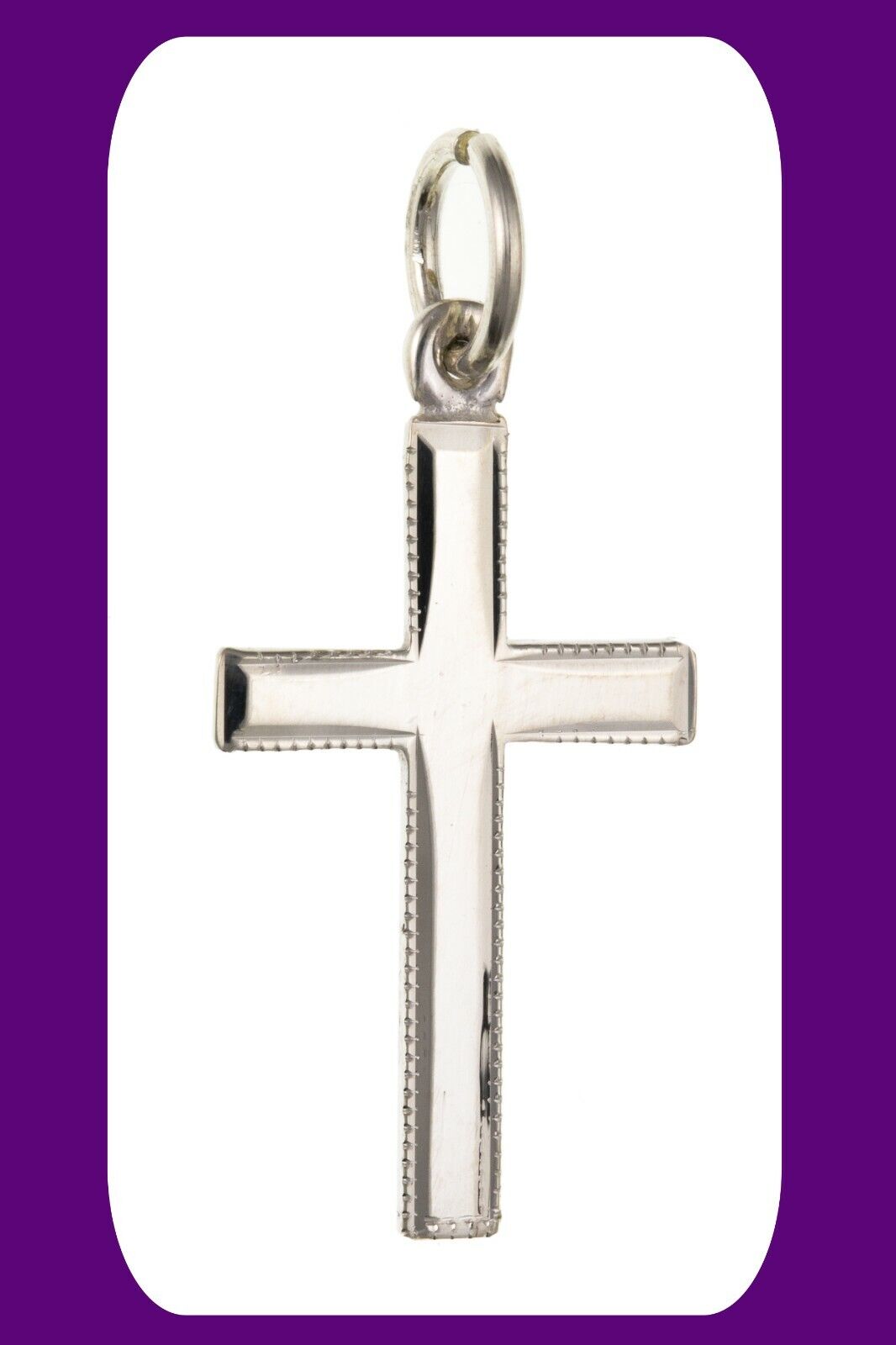 Sterling Silver Millgrain Edge Cross Pendant 925 Hallmark 29 x 17mm