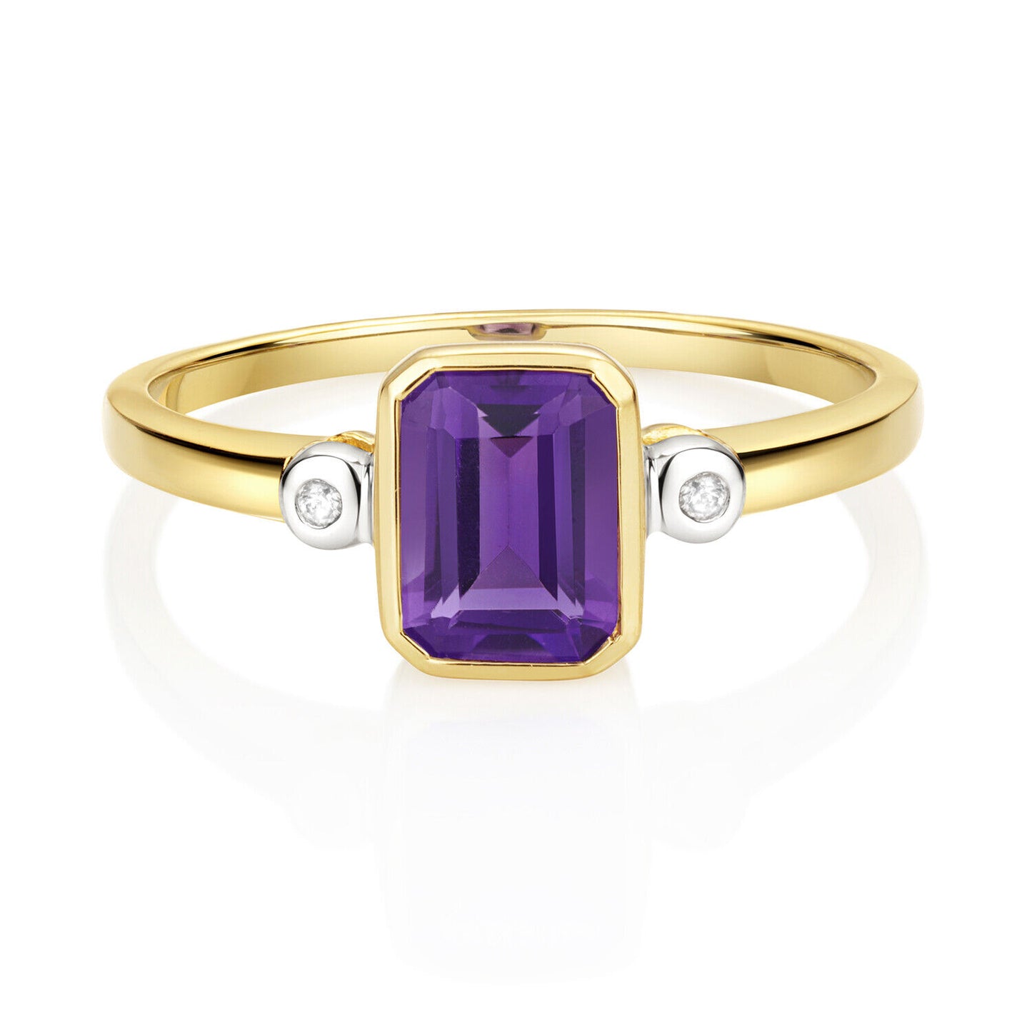 Real Amethyst and Diamond Ring 9ct Yellow Gold Emerald Cut Solitaire Sizes J-Q