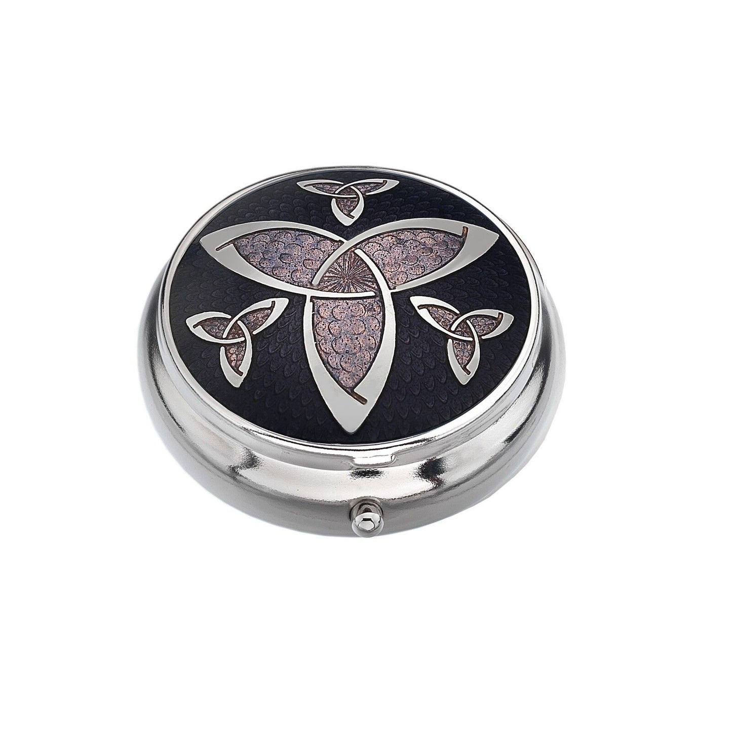 Pillbox Silver Plated Celtic Knot Trinity Purple Brand New and Boxed