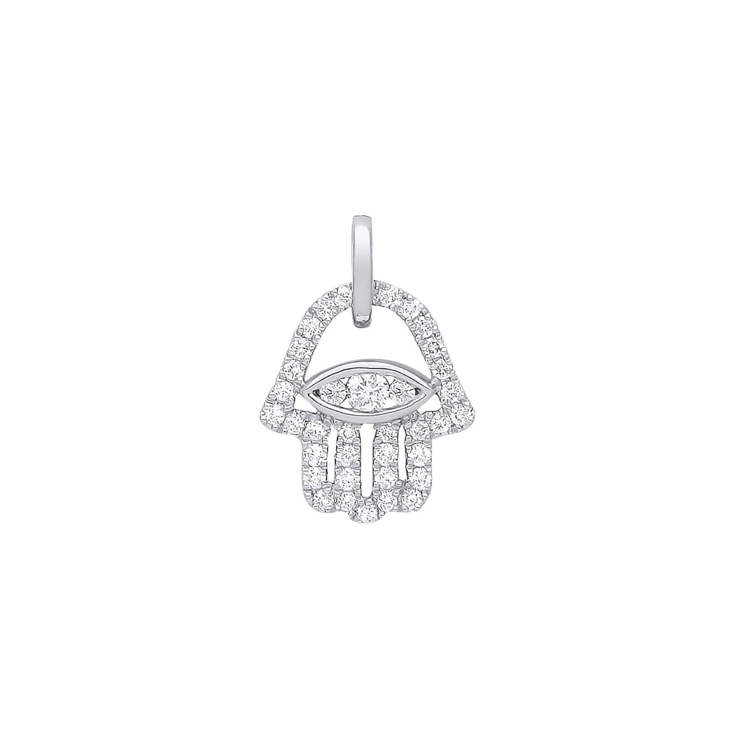 9ct White Gold 0.22ct Diamond Hamsa Hand Pendant Hallmarked