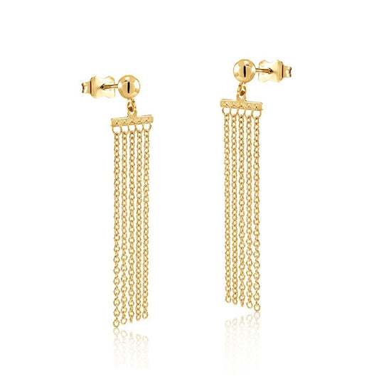 Yellow Gold Tassel Drop Earrings 9ct Chain Drops 45mm Hallmarked