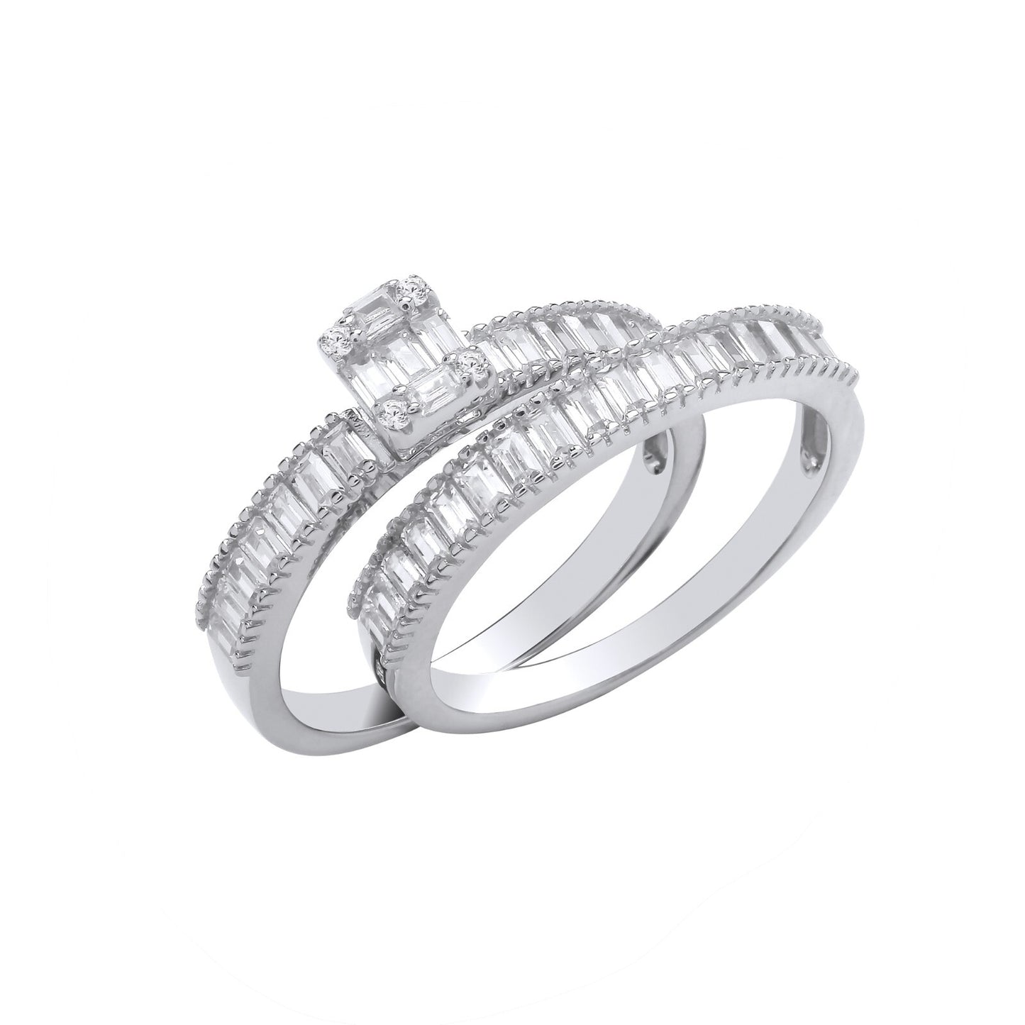 Sterling Silver Bridal Set Baguette Zircon and Half Eternity Rings 925 Hallmark