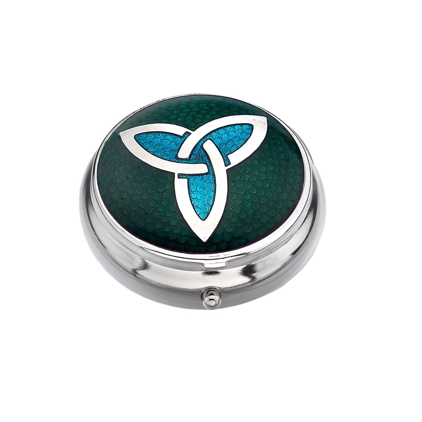 Pillbox Silver Plated Celtic Trinity Knot Green Brand New and Boxed