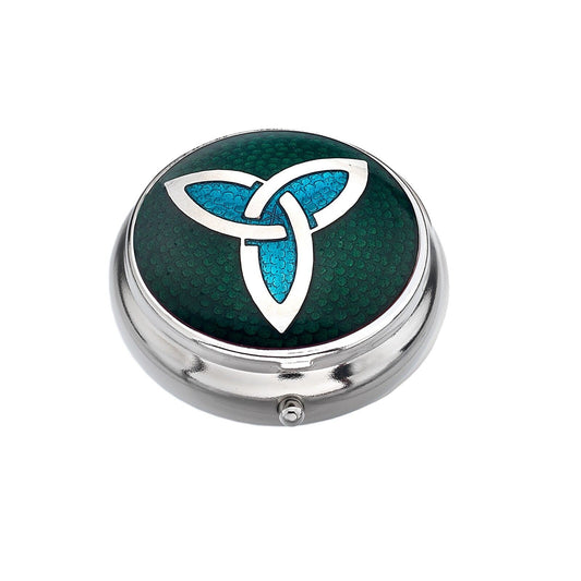 Pillbox Silver Plated Celtic Trinity Knot Green Brand New and Boxed