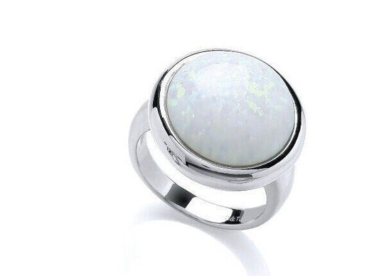 Opal Ring Large opal Platinum Plated Sterling Silver Ring