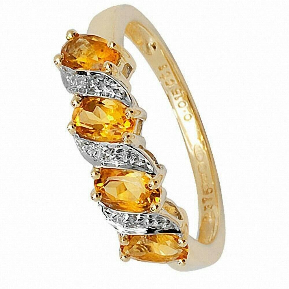 Real Citrine and Diamond Eternity Ring Solid Yellow Gold Band Size J - Q