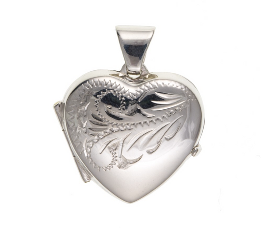 Engraved Heart Locket Solid Sterling Silver 925 Hallmark 16mm